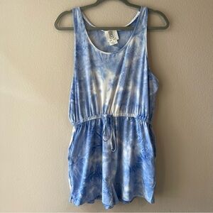 Lili’s Closet Anthropologie blue and white tie-dye romper with pockets